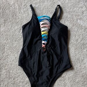 Black One-Piece Swimsuit with Multicolor Cutout